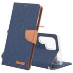 For Samsung Galaxy S22 Ultra 5G GOOSPERY CANVAS DIARY Canvas Texture Leather Phone Case(Dark Blue)