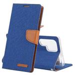 For Samsung Galaxy S22 Ultra 5G GOOSPERY CANVAS DIARY Canvas Texture Leather Phone Case(Blue)