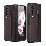 For Samsung Galaxy Z Fold3 5G GKK Hinge Litchi Texture PU + PC Phone Case with Pen Slot(Brown)