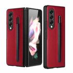 For Samsung Galaxy Z Fold3 5G GKK Hinge Litchi Texture PU + PC Phone Case with Pen Slot(Red)