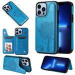 For iPhone 13 Pro Max Cat Tree Embossing Pattern Shockproof Phone Case (Blue)