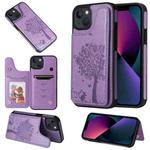 For iPhone 13 mini Cat Tree Embossing Pattern Shockproof Phone Case (Purple)