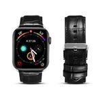 For Apple Watch Ultra 49mm / Series 8&7 45mm / SE 2&6&SE&5&4 44mm / 3&2&1 42mm Cowhide Crocodile Texture Strap Watch Band(Black)