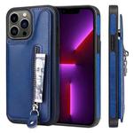 For iPhone 13 Pro Max Solid Color Double Buckle Zipper Shockproof Phone Case (Blue)