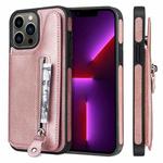 For iPhone 13 Pro Max Solid Color Double Buckle Zipper Shockproof Phone Case (Rose Gold)