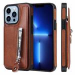 For iPhone 13 Pro Solid Color Double Buckle Zipper Shockproof Phone Case (Brown)