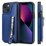 For iPhone 13 Solid Color Double Buckle Zipper Shockproof Phone Case(Blue)