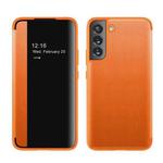 For Samsung Galaxy S22+ 5G Window View Leather Phone Case(Orange)