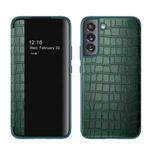 For Samsung Galaxy S22+ 5G Crocodile Texture Window View Leather Phone Case(Green)