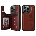 For iPhone 13 Pro Six Cats Embossing Pattern Shockproof Phone Case (Brown)