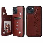 For iPhone 13 mini Six Cats Embossing Pattern Shockproof Phone Case (Brown)