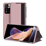 For Xiaomi Redmi Note 11 Pro Window View Leather Phone Case(Rose Gold)