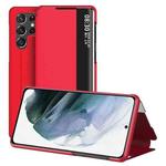 For Samsung Galaxy S22 Ultra 5G Window View Leather Phone Case(Red)