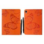 Pressed Printing Butterfly Pattern Horizontal Flip Leather Tablet Case For iPad mini 6(Orange)