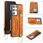 For Samsung Galaxy S21+ 5G Wristband Wallet Leather Phone Case(Yellow)