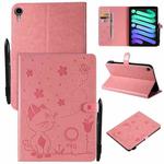 Cat Bee Embossing Pattern Horizontal Flip Leather Tablet Case For iPad mini 6(Pink)