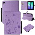 Cat Bee Embossing Pattern Horizontal Flip Leather Tablet Case For iPad mini 6(Purple)