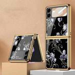 For Samsung Galaxy Z Flip3 5G GKK Floral Pattern Electroplating Tempered Glass Phone Case(Flower 08)