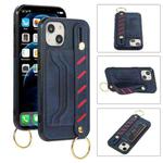 For iPhone 13 mini Wristband Wallet Leather Phone Case (Blue)