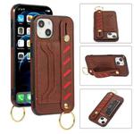 For iPhone 13 mini Wristband Wallet Leather Phone Case (Brown)