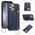 For iPhone 13 Pro Wristband Wallet Leather Phone Case (Blue)