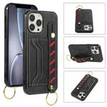 For iPhone 13 Pro Wristband Wallet Leather Phone Case (Black)