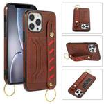 For iPhone 13 Pro Wristband Wallet Leather Phone Case (Brown)