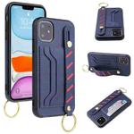 For iPhone 12 / 12 Pro Wristband Wallet Leather Phone Case(Blue)