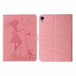 Pressed Printing Woman and Cat Pattern Horizontal Flip Leather Tablet Case For iPad mini 6(Pink)