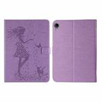 Pressed Printing Woman and Cat Pattern Horizontal Flip Leather Tablet Case For iPad mini 6(Purple)