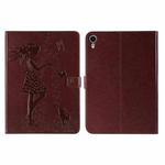 Pressed Printing Woman and Cat Pattern Horizontal Flip Leather Tablet Case For iPad mini 6(Brown)