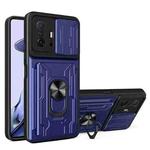 For Xiaomi 11T Camera Cover Phone Case with Card Slot & Holder(Blue)