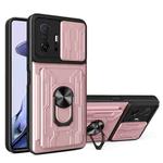For Xiaomi 11T Camera Cover Phone Case with Card Slot & Holder(Rose Gold)