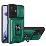 For Xiaomi 11T Camera Cover Phone Case with Card Slot & Holder(Green)
