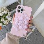 For iPhone 13 Four Flowers Hand Strap Phone Case(Light Pink)