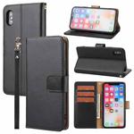 For iPhone X / XS Plain Weave Cowhide Leather Phone Case(Black)
