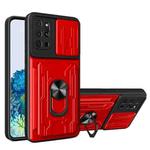 For Samsung Galaxy S20+ Camera Cover Phone Case with Card Slot & Holder(Red)