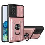 For Samsung Galaxy S20+ Camera Cover Phone Case with Card Slot & Holder(Rose Gold)