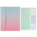 H-097CS Touch Backlight Bluetooth Keyboard Leather Case with Rear Three-fold Holder For iPad 9.7 2018 & 2017(Pink Blue)