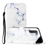 For Samsung Galaxy S22+ 5G Colored Drawing Marble Pattern PU Leather Phone Case(White Marble)