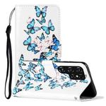 For Samsung Galaxy S22 Ultra 5G Colored Drawing Marble Pattern PU Leather Phone Case(Little Blue Butterflies)
