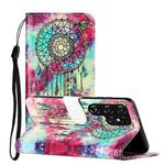 For Samsung Galaxy S22 Ultra 5G Colored Drawing Marble Pattern PU Leather Phone Case(Butterfly Wind Chimes)