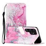 For Samsung Galaxy S22 Ultra 5G Colored Drawing Marble Pattern PU Leather Phone Case(Pink Seawater)