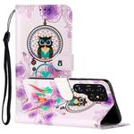 For Samsung Galaxy S22 Ultra 5G Oil Embossed Pattern PU Leather Phone Case(Owl Wind Chimes)