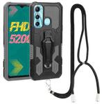 For Infinix Hot 11 Armor Warrior Shockproof PC + TPU Lanyard Phone Case(Grey)