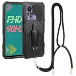 For Infinix Hot 11s Armor Warrior Shockproof PC + TPU Lanyard Phone Case(Black)