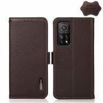 For Xiaomi Mi 10T 5G KHAZNEH Side-Magnetic Litchi Genuine Leather RFID Phone Case(Brown)