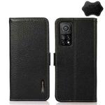 For Xiaomi Mi 10T 5G KHAZNEH Side-Magnetic Litchi Genuine Leather RFID Phone Case(Black)