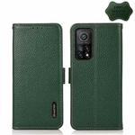 For Xiaomi Mi 10T 5G KHAZNEH Side-Magnetic Litchi Genuine Leather RFID Phone Case(Green)
