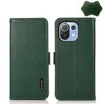 For Xiaomi Mi 11 Lite 5G / Mi 11 Lite KHAZNEH Side-Magnetic Litchi Genuine Leather RFID Phone Case(Green)